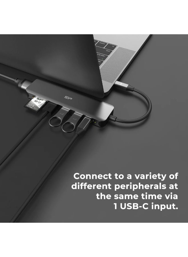 سيليكون باور موزع الطاقة سيليكون باور SU20 من النوع C بتقنية الشحن السريع 7 في 1 USB3.2 لأجهزة ماك بوك - Image 3